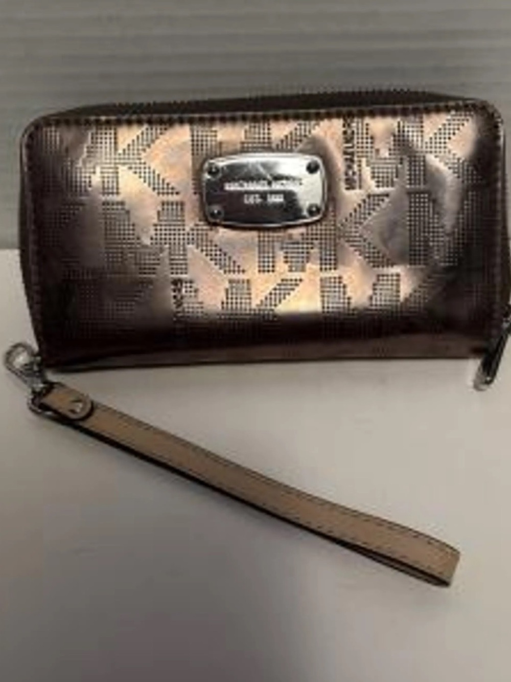 Michael Kors Metallic Bronze Logo Zip Wallet